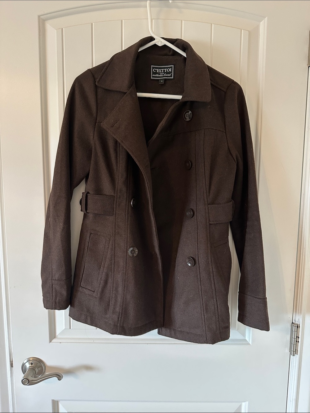 C'est Toi Women's Brown Double-Breasted Peacoat